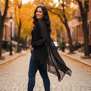 EUC Sterling Styles Black Sheer One Size Draped Open Front Topper!